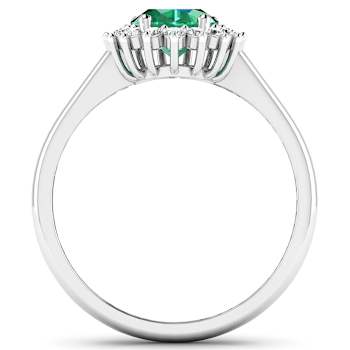 1.75ctw Green Emerald and Diamond 14K White Gold Halo Ring