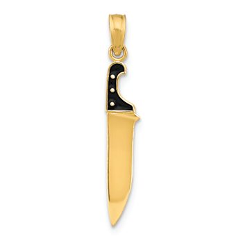 14k Yellow Gold with Black Enamel 3D Butcher Knife Charm