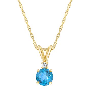 6mm Round Blue Topaz with Diamond Accent 14k Yellow Gold Pendant With Chain