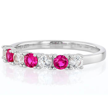 Lab-Created Ruby And White Sapphire Band Ring In Platinum Over Sterling Silver