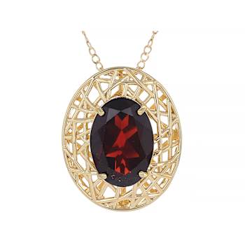 Garnet Oval Solitaire Pendant Necklace In 18K Gold Over Sterling Silver 6.00ct