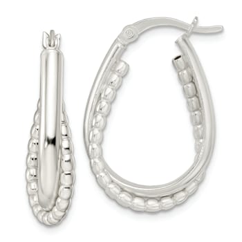 Rhodium Over Sterling Silver Polished Double Oval Hoop Earrings