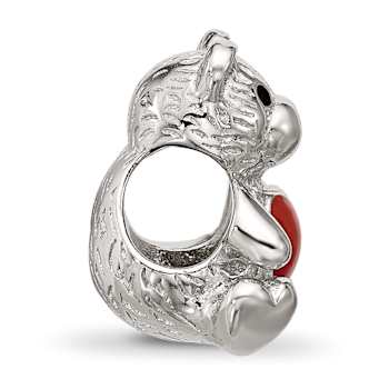 Sterling Silver Enamel Bear with Red Heart Bead