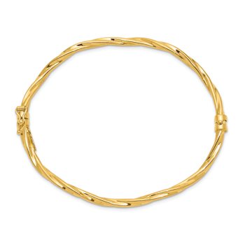 14k Yellow Gold Polished 3mm Twisted Hinged Bangle Bracelet