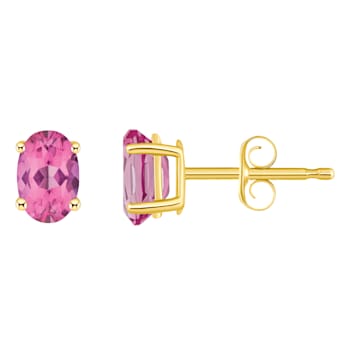 6x4mm Oval Pink Topaz 14k Yellow Gold Stud Earrings