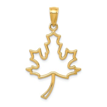 14k Yellow Gold Polished Cut-out Maple Leaf Pendant