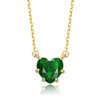 Emerald Color CZ Heart Shape Solitaire Necklace In 14K Gold Over Brass