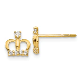 14K Yellow Gold Cubic Zirconia Crown Post Earrings