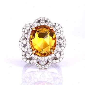 8.33 Ctw Yellow Sapphire and 2.28 Ctw Diamond Ring in 18K WG