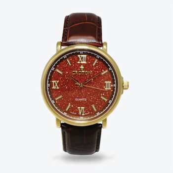 Croton Stainless Steel Quartz Watch with Rust Color Glass Dial and
Leather Strap