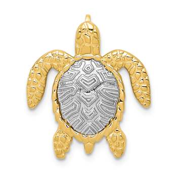 14k Yellow Gold and 14k White Gold Textured Turtle Slide Pendant