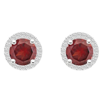 6mm Round Garnet And Created White Sapphire 10k White Gold Halo Stud Earrings