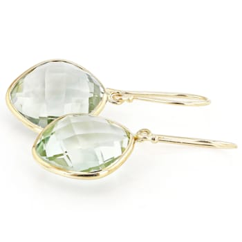 Green Prasiolite 14K Yellow Gold Dangle Earrings 13.00ctw