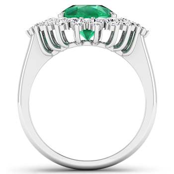 3.74ctw Green Emerald and Diamond 14K White Gold Halo Ring