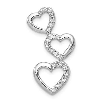 Rhodium Over 14k White Gold Diamond Triple Heart Chain Slide Pendant
