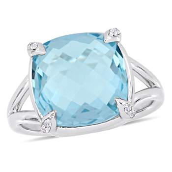 9ctw Sky Blue and White Topaz Split Shank Cocktail Ring in Sterling Silver