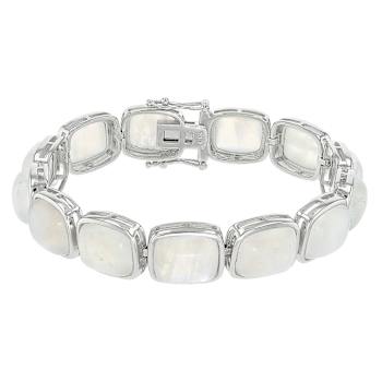 Rainbow Moonstone Cabochon Bracelet In Sterling Silver 12x10mm