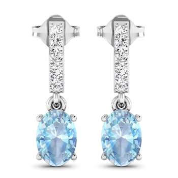1.02ctw 14K White Gold Aquamarine and White Diamond Halo Earrings