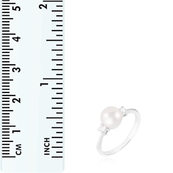 White Cultured Freshwater Pearl Ring Rhodium Over Silver