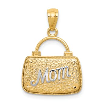 14k Yellow Gold 3D and Rhodium Over 14k Yellow Gold 3D Textured
Reversible Mom Handbag Pendant