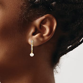 14K Yellow Gold with Rhodium 5-6mm Semi-round Freshwater Cultured Pearl
0.04ct Diamond Earrings
