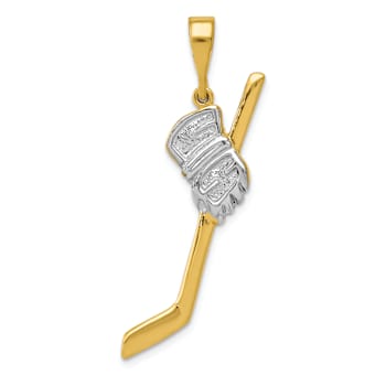 14K Two-tone Gold  Textured Polished Hockey Stick Pendant