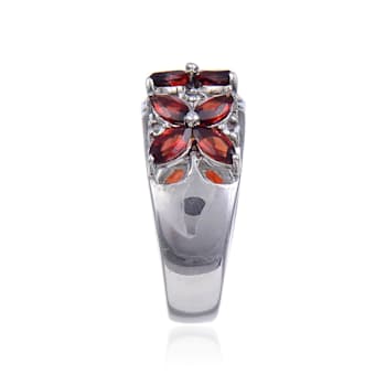 Marquise Garnet and White Topaz Sterling Silver Floral Ring, 2.44ctw