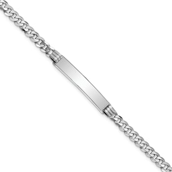 Rhodium Over 14k White Gold Flat Curb Link ID Bracelet