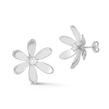 Sterling Statements Rhodium Over Sterling Silver Cubic Zirconia Curved
Flower Studs