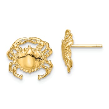 14k Yellow Gold Textured and Polished 2D Crab Stud Earrings