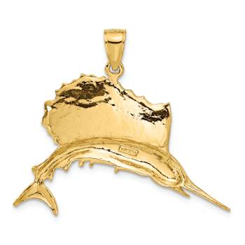 14k Yellow Gold Polished and Textured Sailfish Pendant