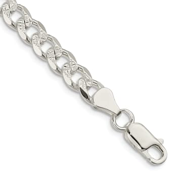 Sterling Silver 7mm Pavé Curb Chain Bracelet