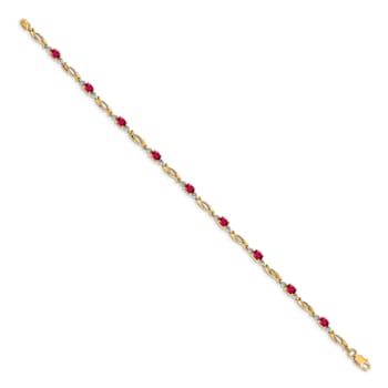 10k Yellow Gold Diamond and Oval Red Ruby Bracelet