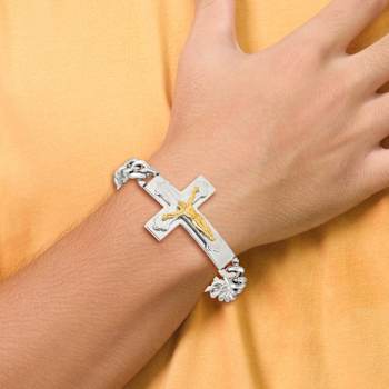 Stainless Steel Polished Yellow IP-plated Crucifix Bracelet