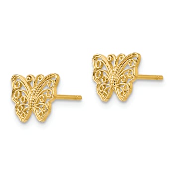 14k Yellow Gold Textured Butterfly Stud Earrings