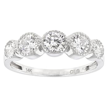 Lab-Grown Diamond Milgrain Bezel Set Band Ring In 14K White Gold 1.00ctw