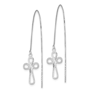 Rhodium Over 14k White Gold Polished and Diamond-Cut Box Chain with
Cross Dangle Earrings