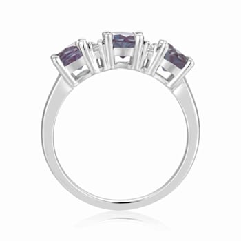 Lab Created Alexandrite and Moissanite Sterling Silver 3-Stone Ring
