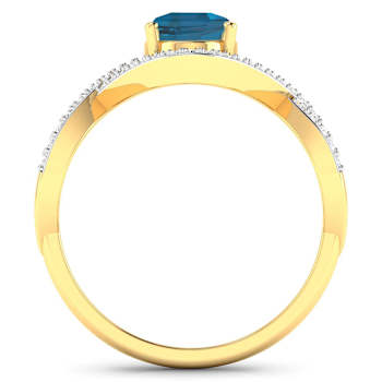 1.34ctw London Blue Topaz and Diamond 14K Yellow Gold Halo Ring