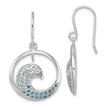 Rhodium Over Sterling Silver Polished Cubic Zirconia Wave Dangle Earrings