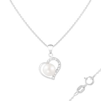 7-7.5mm Button White Cultured Freshwater Pearl and CZ Rhodium Over
Sterling Silver Pendant