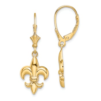 14k Yellow Gold Small Fleur-De-Lis Dangle Earrings