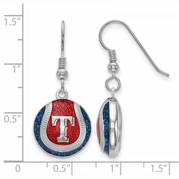 Rhodium Over Sterling Silver MLB LogoArt Texas Rangers Enamel Earrings
