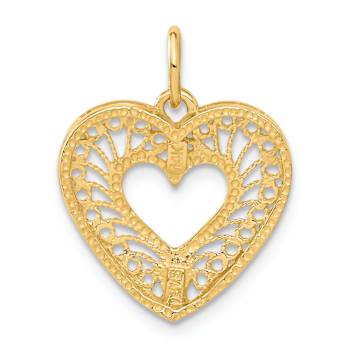 14k Yellow Gold Polished and Diamond-Cut Heart Pendant