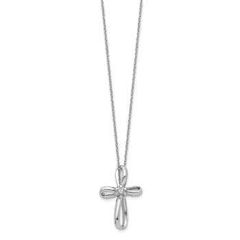 Rhodium Over 14K White Gold Lab Grown Diamond Cross Pendant Necklace