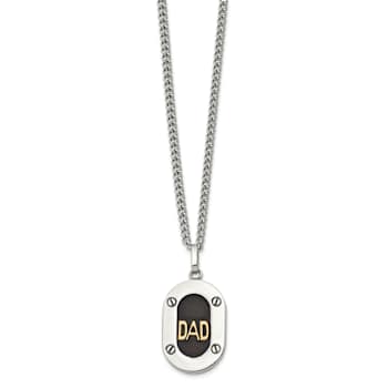 Stainless Steel Polished with 14K Gold Accent DAD with Black Enamel 24
Inch Necklace