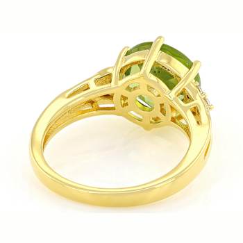 Peridot Round And White Zircon Ring In 18K Gold Over Sterling Silver 3.33ctw