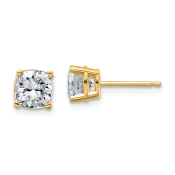 14K Yellow Gold 1.75ct. 5.5mm Cushion G H I True Light Moissanite Earrings