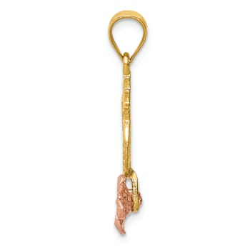 14K Two-tone Gold  Diamond-Cut Satin Pineapple with Plumeria Pendant