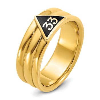 10K Yellow Gold Men's Polished with Black Enamel 33rd Degree Masonic Ring